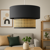Natural Rattan and fabric Hanging Lampshade with Suspension